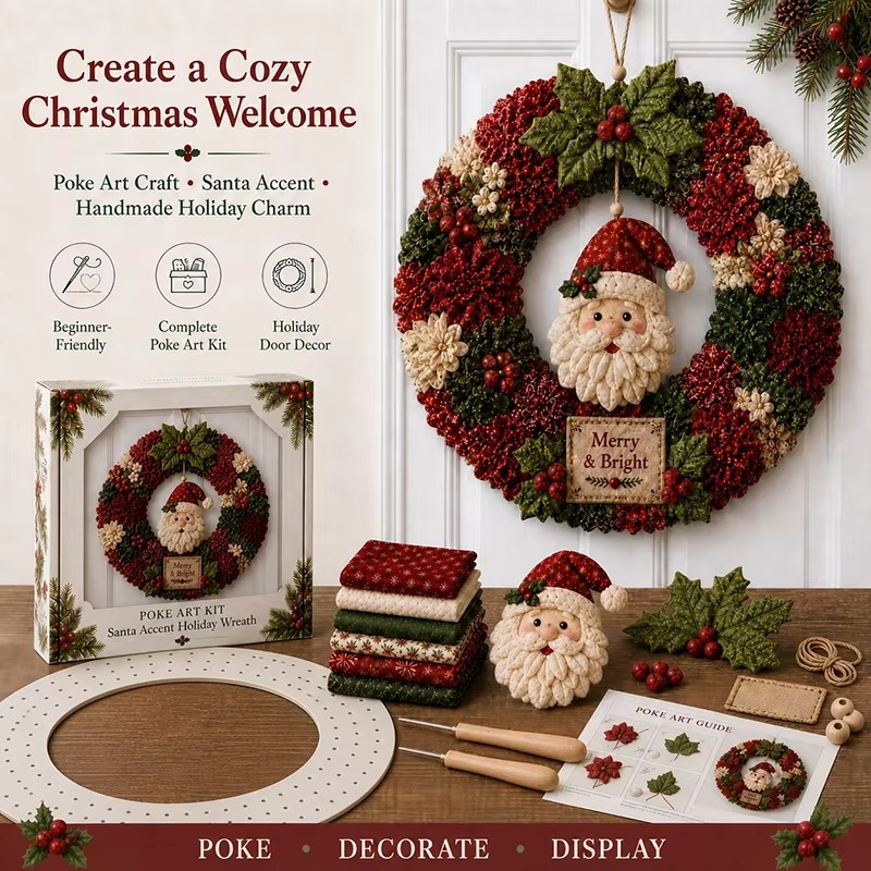 Art Craft Kit - 3Dクリスマスファブリック刺繍キット。縫い付け不要のクリスマスクラフト。ホリデーシーズンのドア飾りや、家族で楽しめるクラフトアートキット。クリスマスギフトに最適。