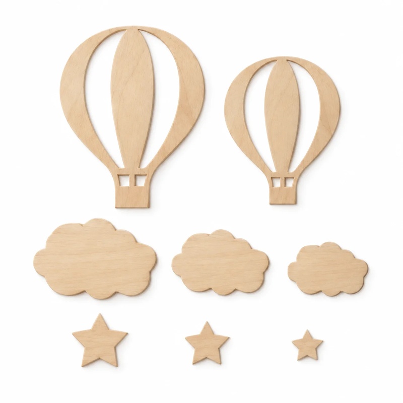 Art And Craft For Nursery - 木製 熱気球 ウォール デコレーション 13点セット -