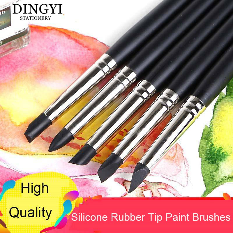 Gouache Paint Set - シリコンラバーチップ付きペイントブラシ,5個,水彩油絵用,ポリマークレイ彫刻,フィモモデリングツール,画材