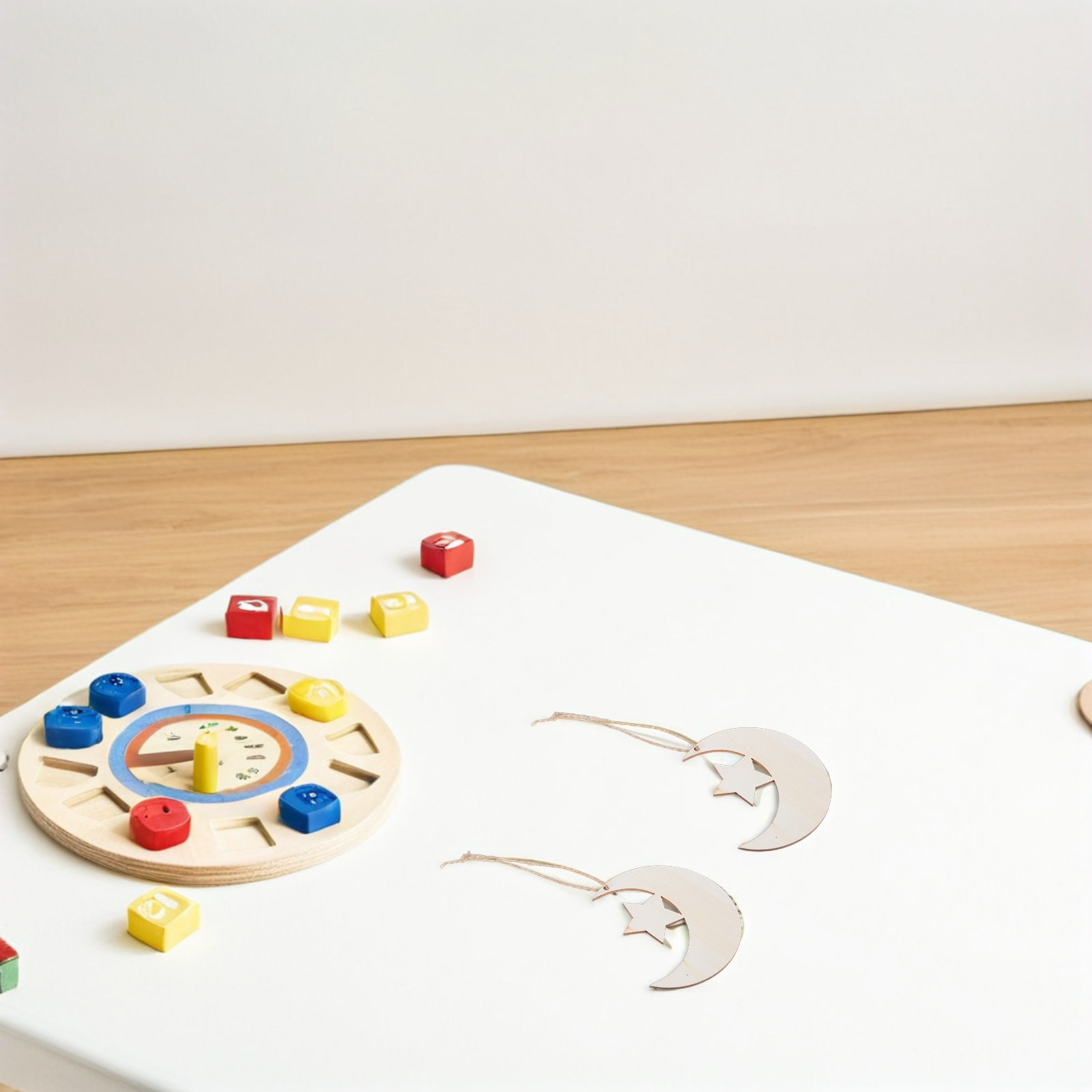 木製の月と星の切り抜きパーツ20個入り。未塗装の自然な木製素 - Art And Craft For Nursery のレビューと価格