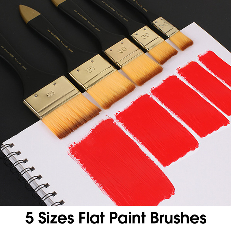 5サイズの平型ペイントブラシ、ナイロン毛の油絵筆、天然木ハン - Gouache Paint Set のレビューと価格